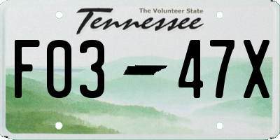 TN license plate F0347X
