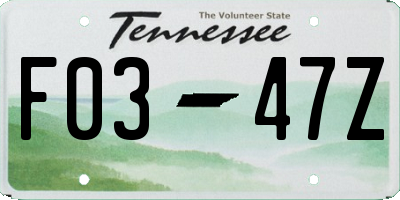 TN license plate F0347Z
