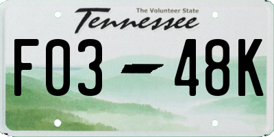 TN license plate F0348K