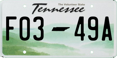TN license plate F0349A