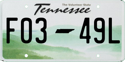 TN license plate F0349L