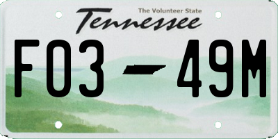TN license plate F0349M