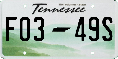 TN license plate F0349S