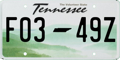 TN license plate F0349Z