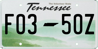 TN license plate F0350Z