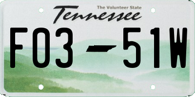 TN license plate F0351W