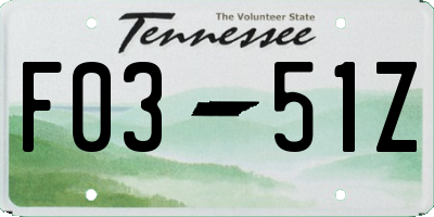 TN license plate F0351Z