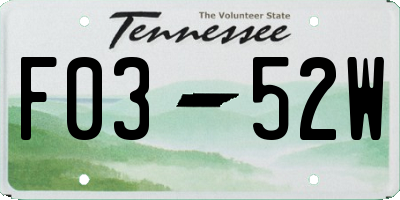TN license plate F0352W