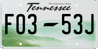 TN license plate F0353J