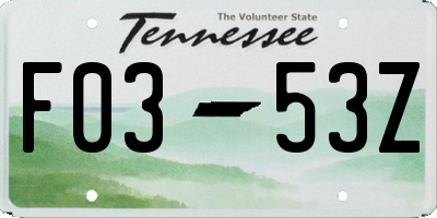 TN license plate F0353Z