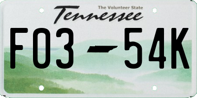 TN license plate F0354K