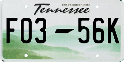 TN license plate F0356K