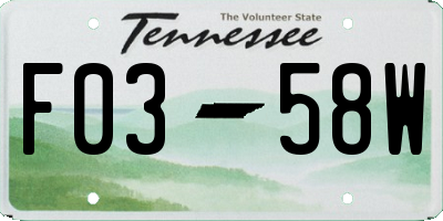TN license plate F0358W