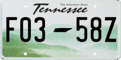 TN license plate F0358Z