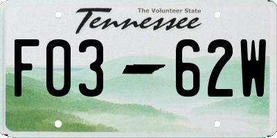 TN license plate F0362W