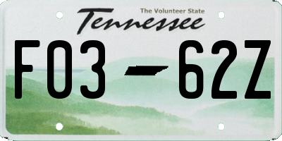 TN license plate F0362Z