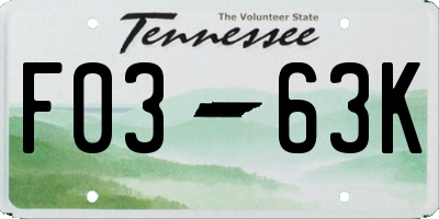 TN license plate F0363K
