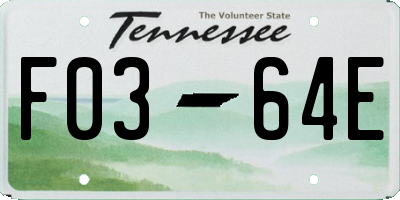 TN license plate F0364E