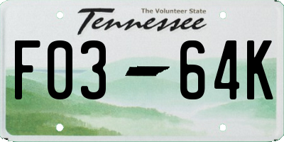 TN license plate F0364K