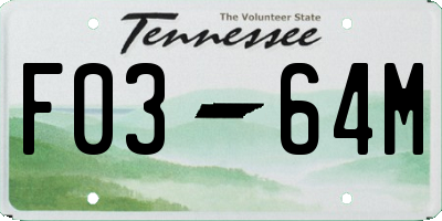 TN license plate F0364M
