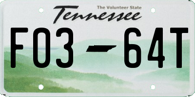 TN license plate F0364T