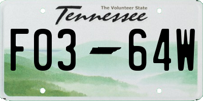 TN license plate F0364W