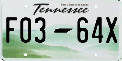 TN license plate F0364X