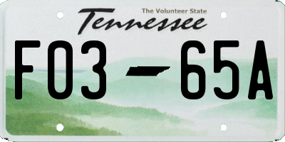 TN license plate F0365A
