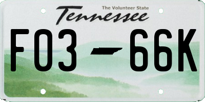 TN license plate F0366K