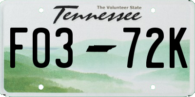 TN license plate F0372K