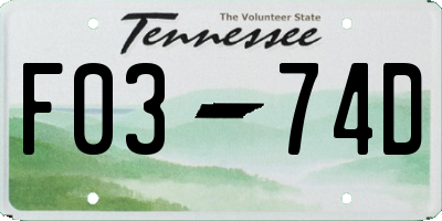 TN license plate F0374D