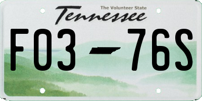 TN license plate F0376S