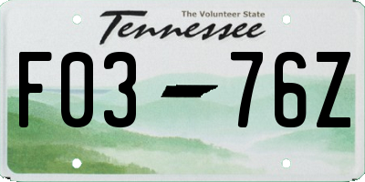 TN license plate F0376Z