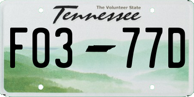 TN license plate F0377D