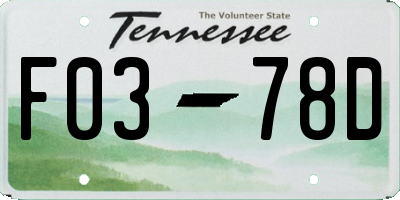TN license plate F0378D
