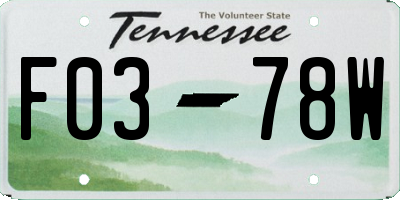 TN license plate F0378W