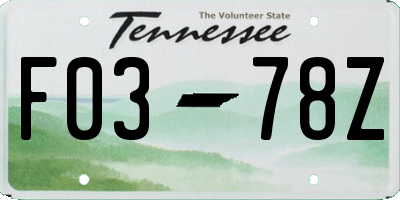 TN license plate F0378Z