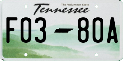 TN license plate F0380A