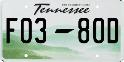 TN license plate F0380D