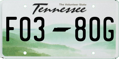 TN license plate F0380G