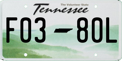 TN license plate F0380L