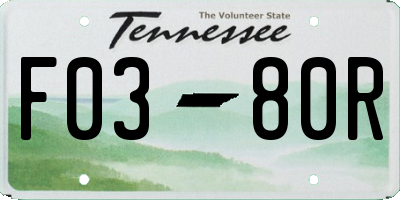 TN license plate F0380R