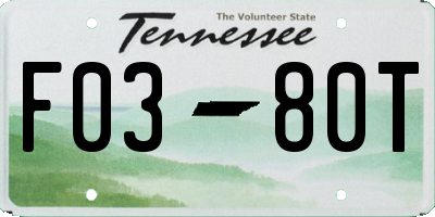 TN license plate F0380T