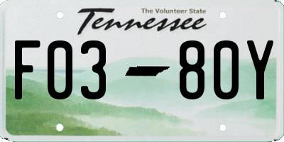 TN license plate F0380Y