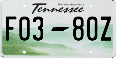 TN license plate F0380Z