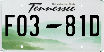 TN license plate F0381D