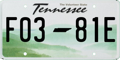 TN license plate F0381E