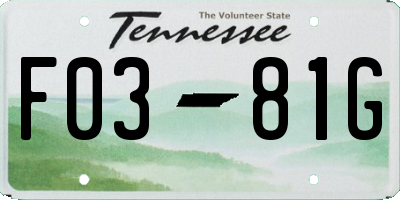 TN license plate F0381G