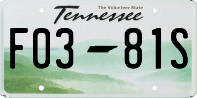 TN license plate F0381S