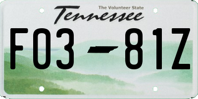 TN license plate F0381Z